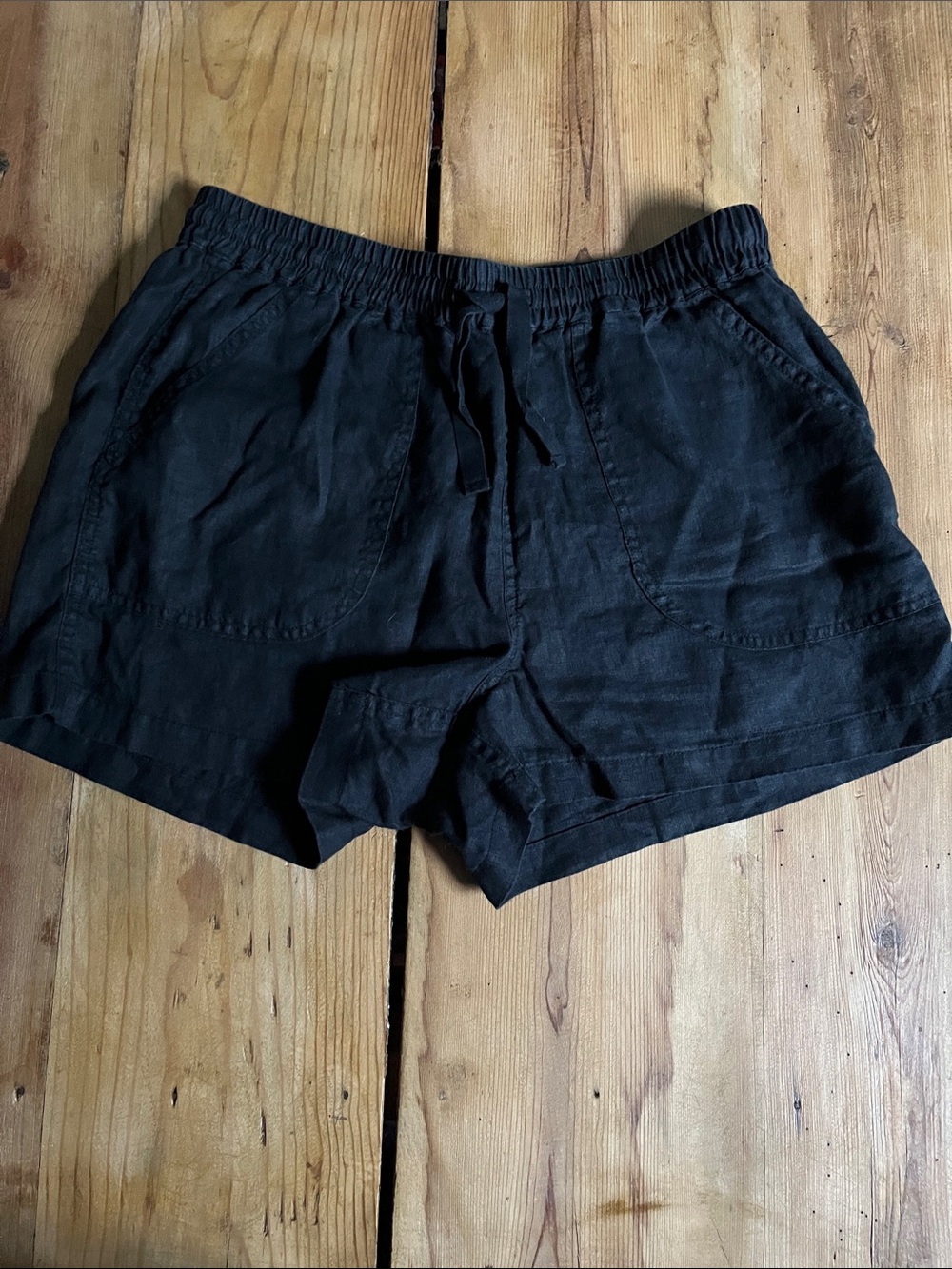 QUINCE M Black European Flax 100% Linen Shorts Pull On Drawstring